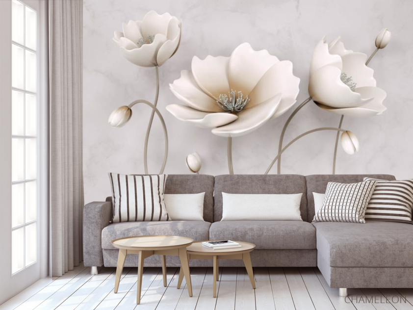 Фотообои Бежевые керамические цветы - 3