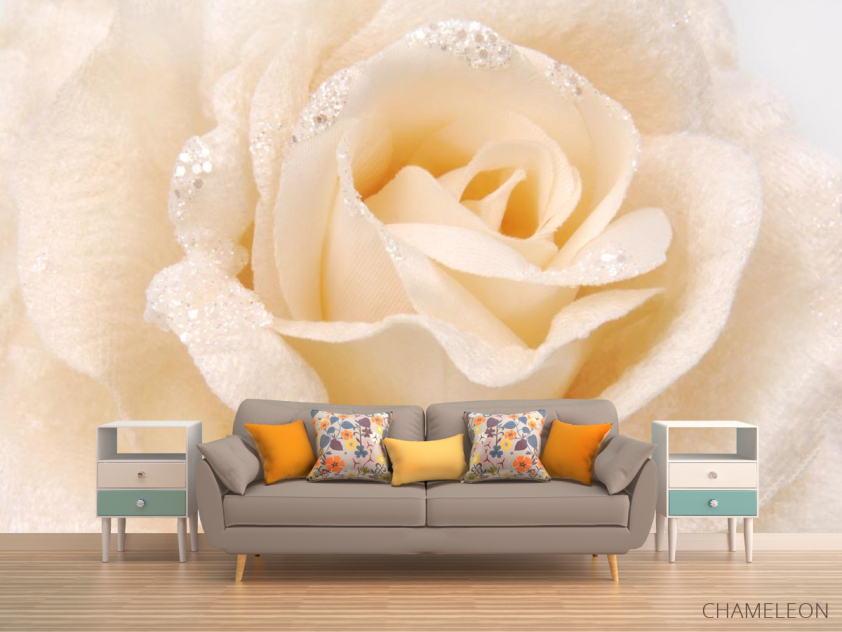 Фотообои бежевая роза из ткани с блестками - 1