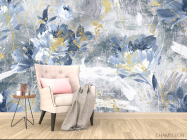 Фотообои Дизайнерские цветы с золотом синие. - 4