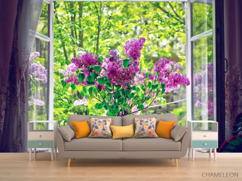 Фотообои сирень в вазе на окне - 1