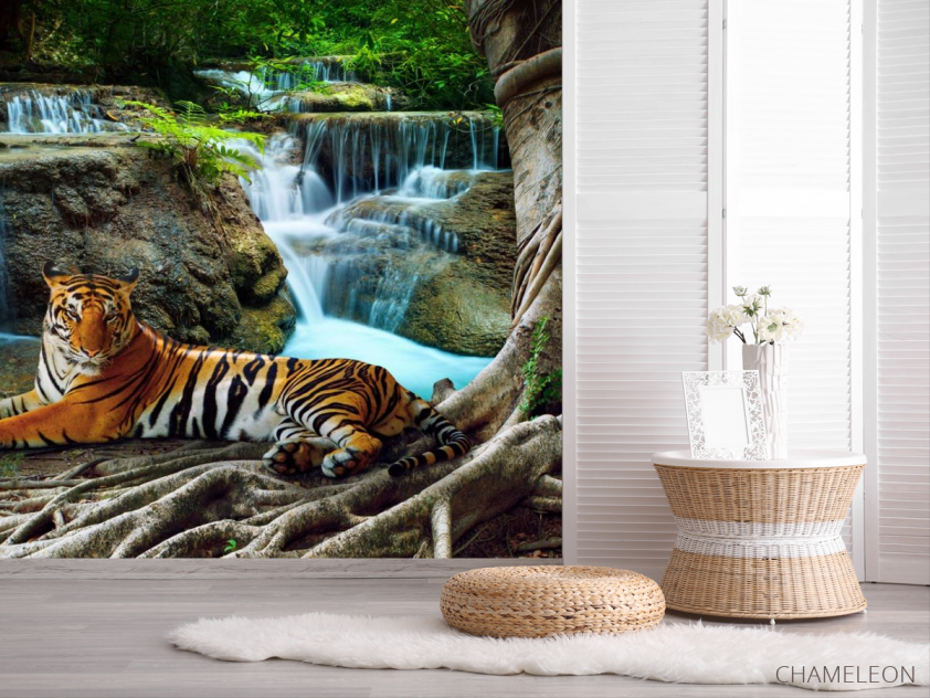 Фотошпалери тигр біля водоспаду - 2