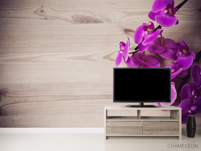 Фотообои фиолетовая орхидея на деревянном фоне - 2