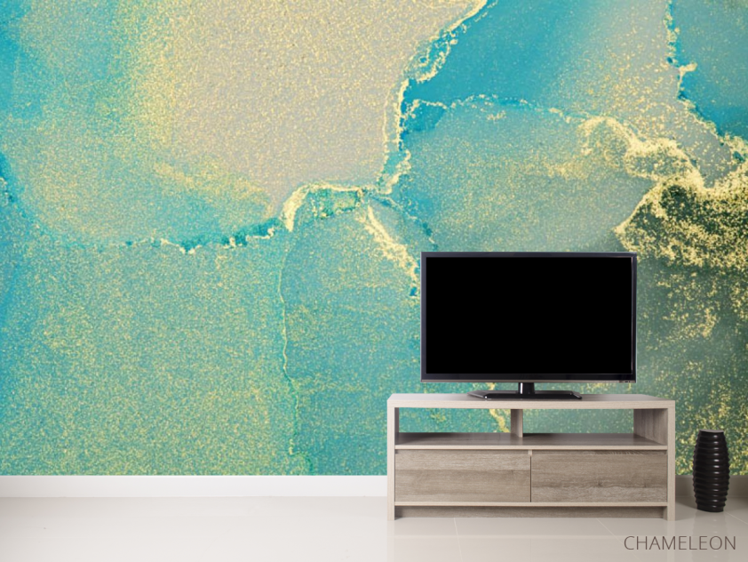 Фотообои Бирюзовый fluid art с золотом - 2