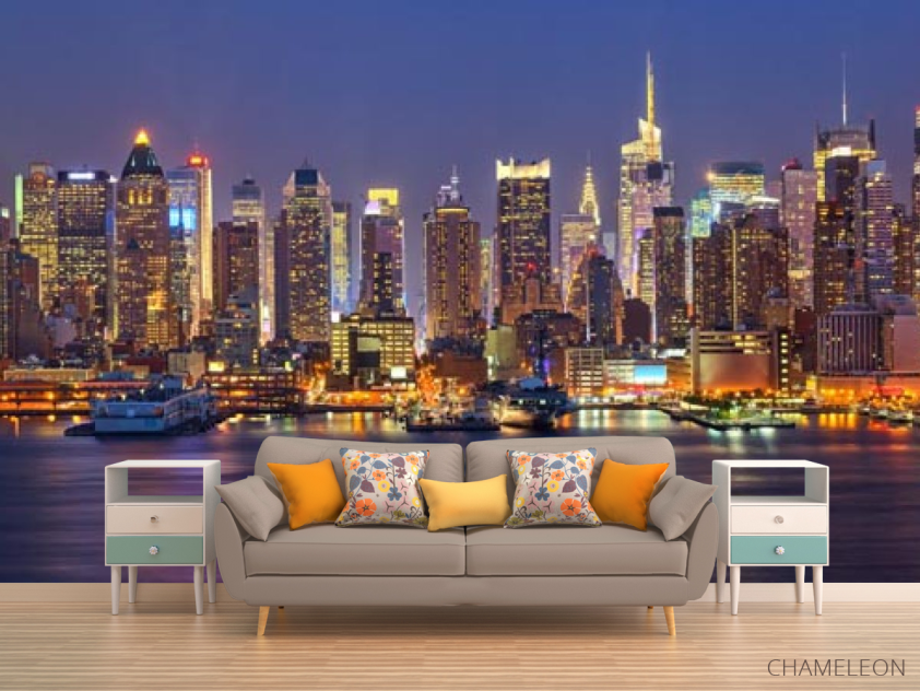 Фотообои фиолетовый вечерний город - 1