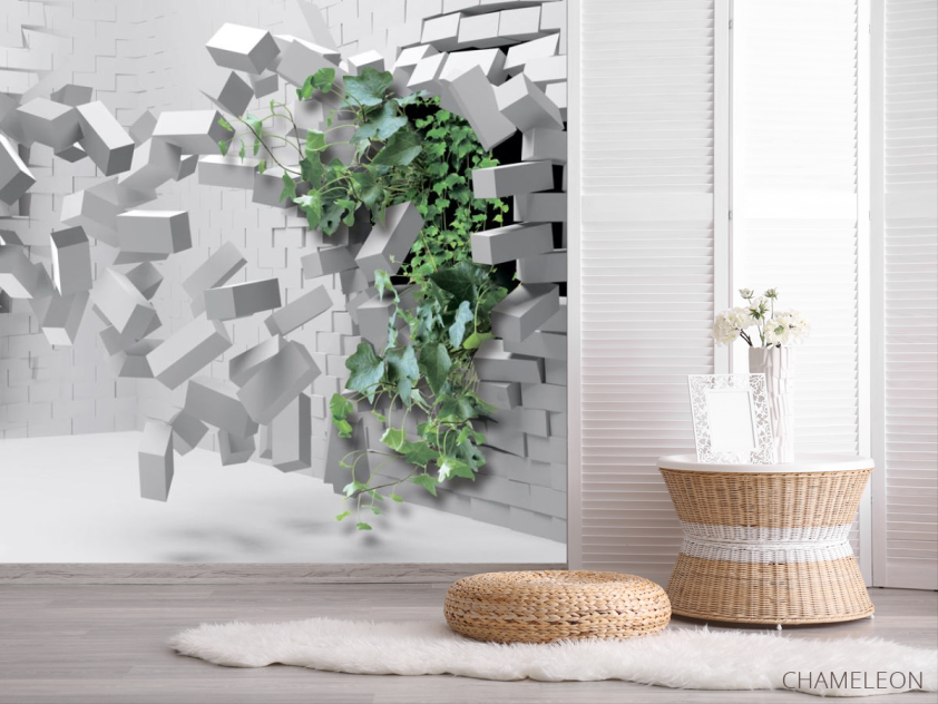 Фотошпалери Цегляна стіна з квіткою - 2