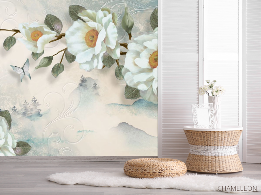 Фотошпалери Квіти на бірюзовому тлі - 2