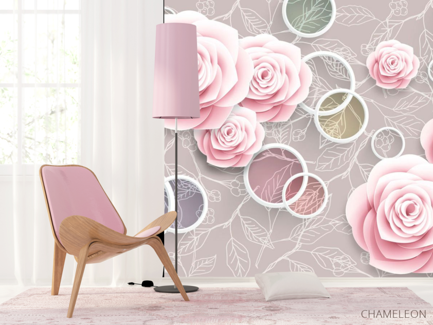 Фотошпалери Рожеві трояндочки 3Д - 4