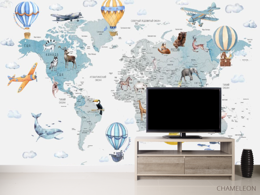 Фотообои Голубая карта с шарами на украинском - 2