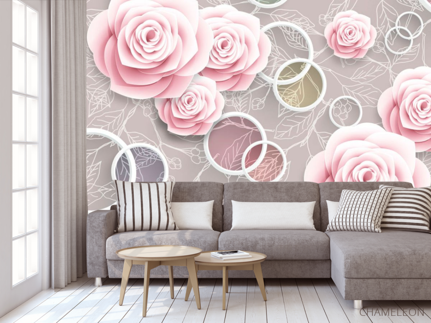 Фотообои Розовые 3Д розочки - 3