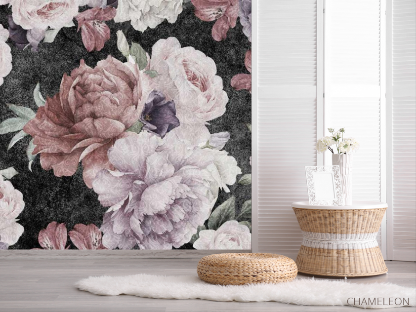 Фотошпалери Вінтажні квіти на чорному - 2