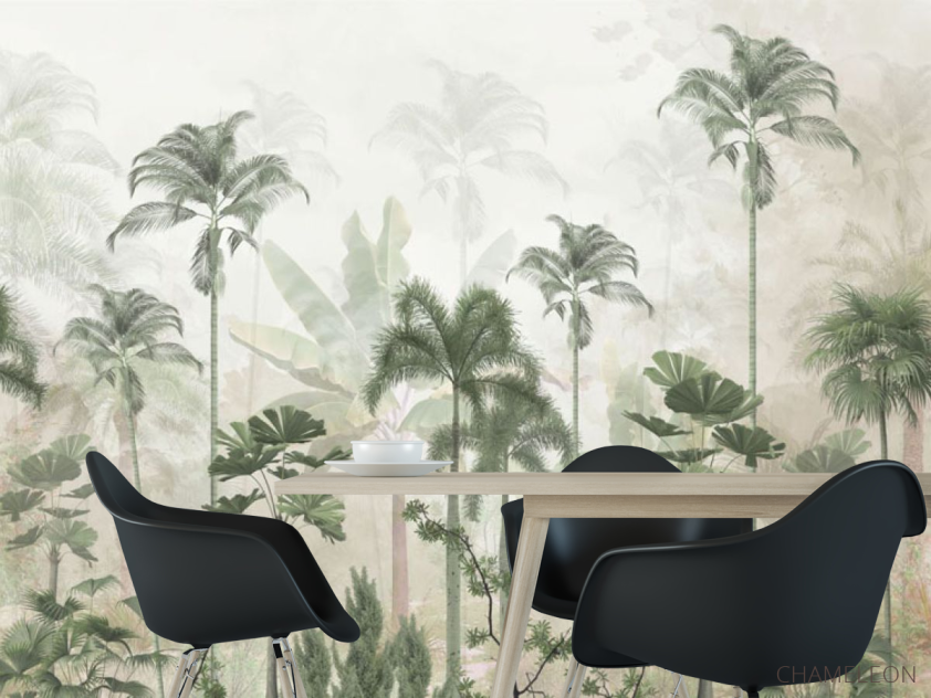Фотошпалери тропічні пальми в тумані. - 1