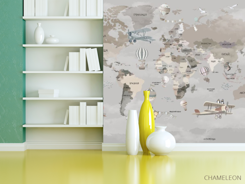 Фотошпалери сіро-бежева карта українською - 3