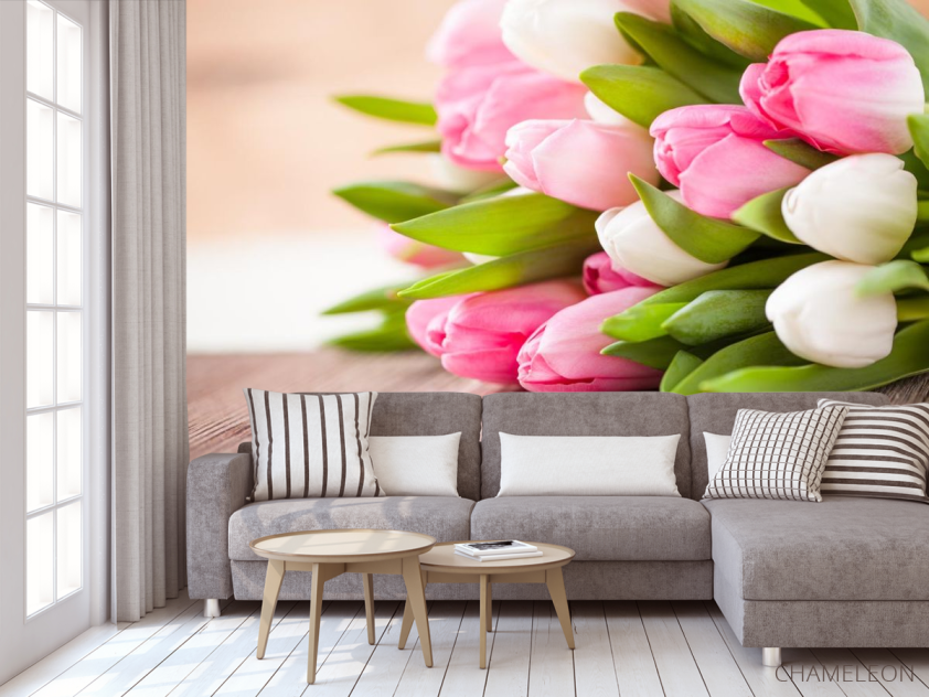 Фотообои белые и розовые тюльпаны - 3