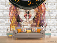 Фотообои дама в шляпе, кирпичная стена - 1