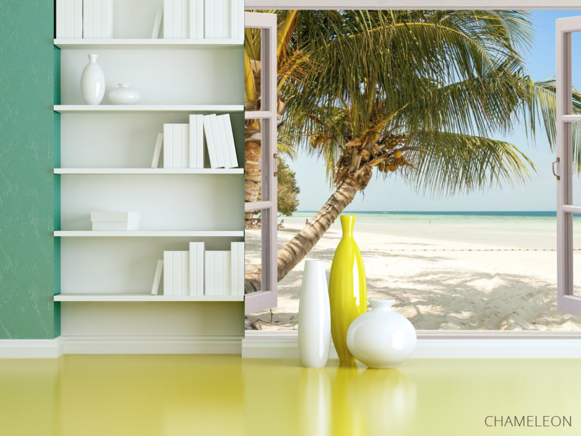 Фотошпалери Пальма і море у вікні - 3