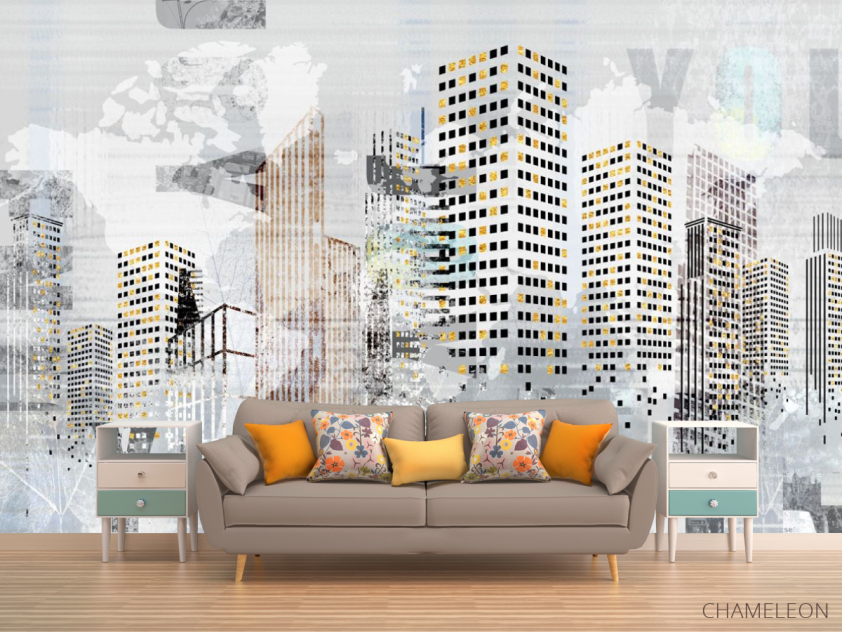 Фотообои современный город с золочением - 1