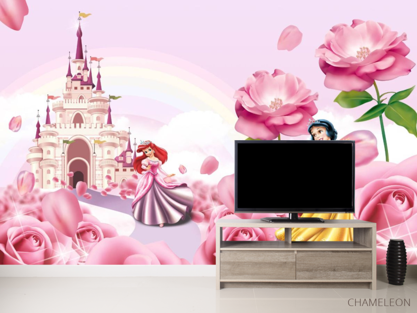 Фотообои Розовый замок с принцессами - 2