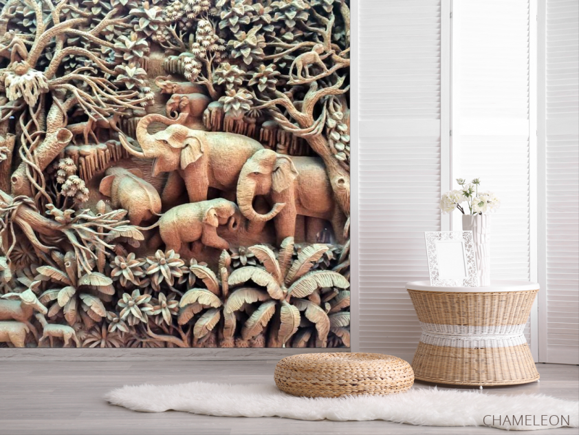 Фотошпалери дерев'яні слони - 2