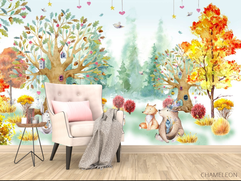 Фотообои Акварельный лес для детской - 4