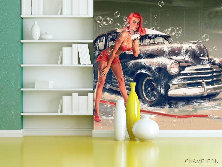 Фотошпалери дівчина і ретро машина - 3