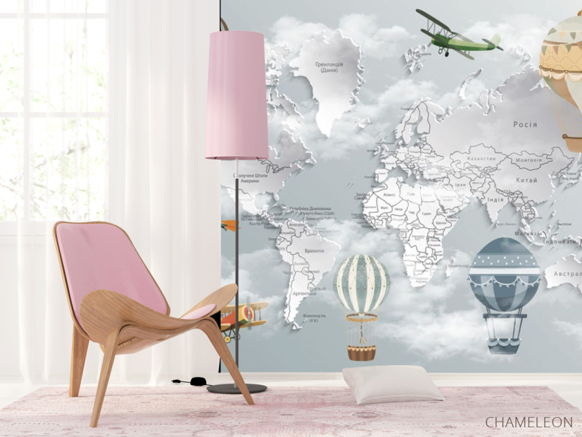 Фотошпалери Карта з повітряними кулями українською - 4