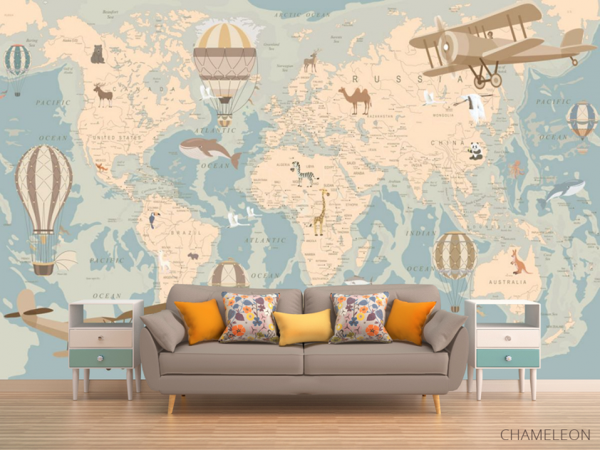 Фотообои Карта мира и самолеты - 1