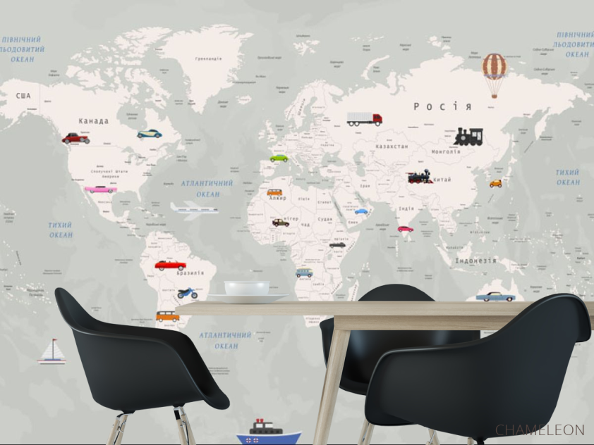 Фотообои Карта мира и машинки - 1