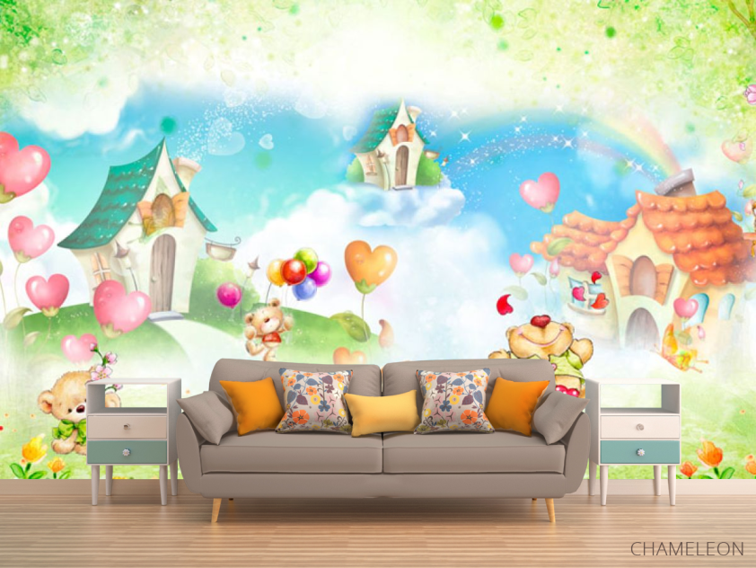 Фотообои Акварельне домики и мишки - 1