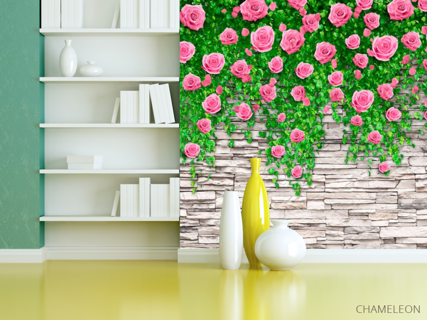 Фотошпалери Кам'яна стіна з трояндами - 3