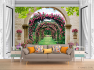 Фотообои  Вид из окна на сад с розами - 1