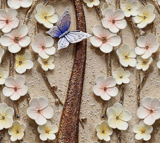 Фотошпалери Керамічні квіти з метеликом 22090
