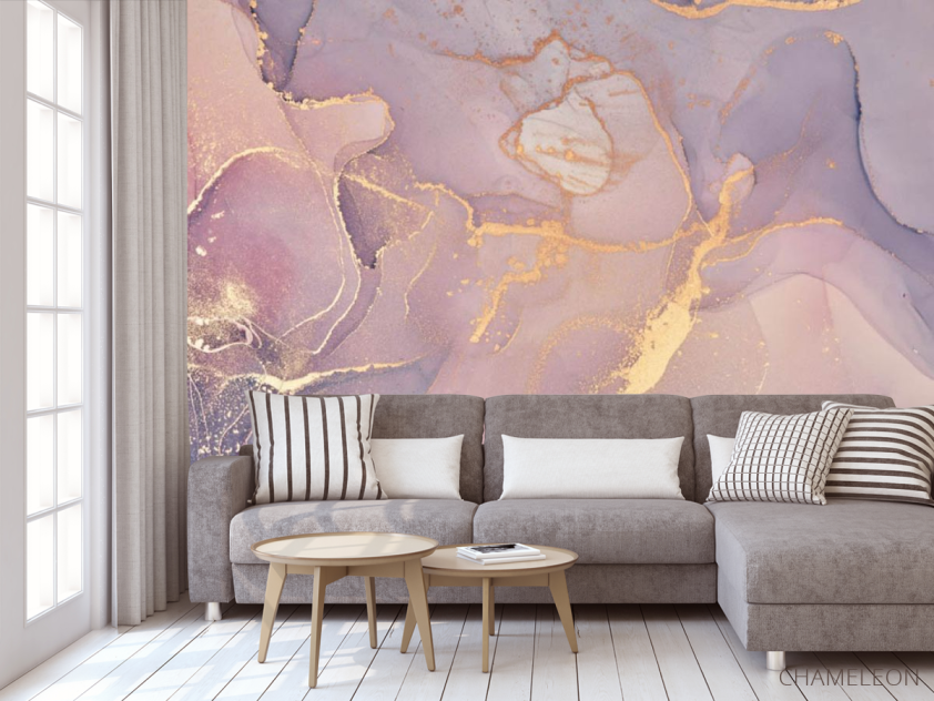 Фотообои Розовый fluid art с золотом - 3