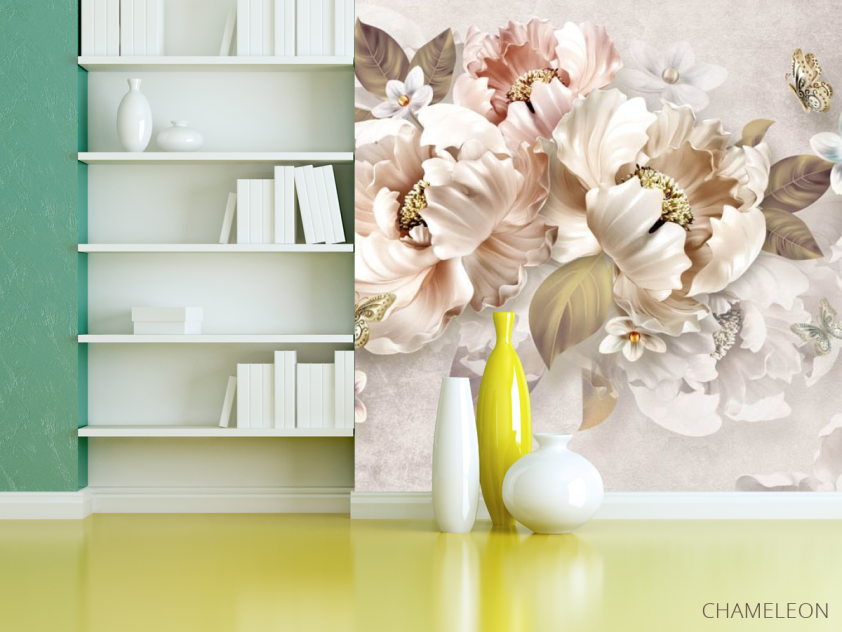 Фотошпалери золоті 3Д квіти - 3