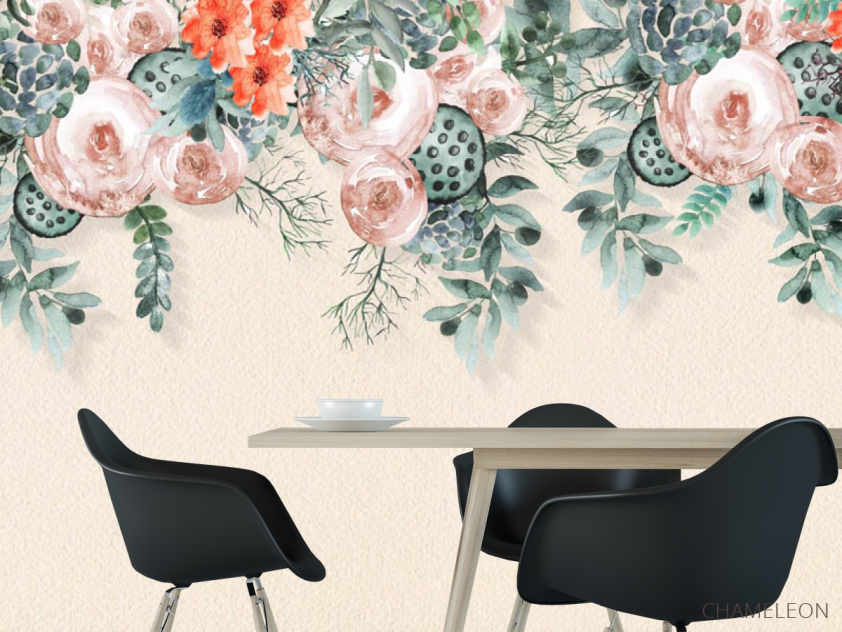 Фотошпалери акварельні квіти зі стелі - 1