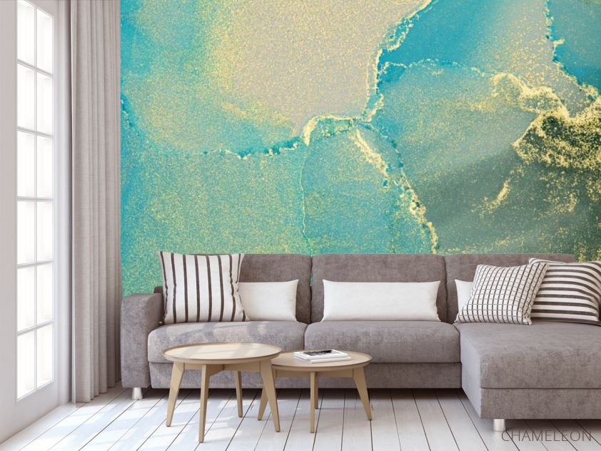 Фотообои Бирюзовый fluid art с золотом - 3