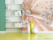 Фотошпалери білі квіти брошки на тканини - 3