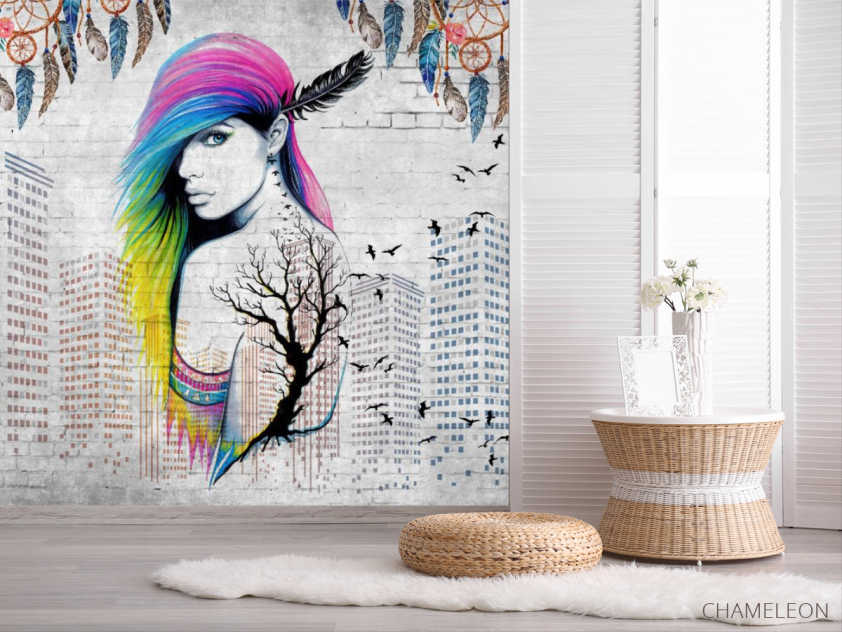 Фотошпалери кольорові волосся і висотки - 2