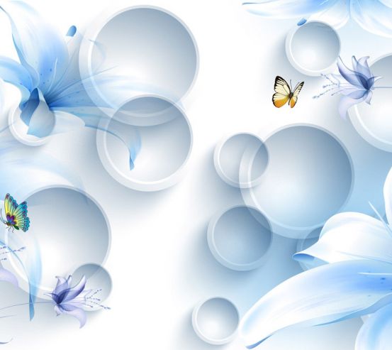 Фотообои  Синие цветы с бабочками 22166
