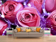 Фотообои розовые розы в сереневой сетке - 1