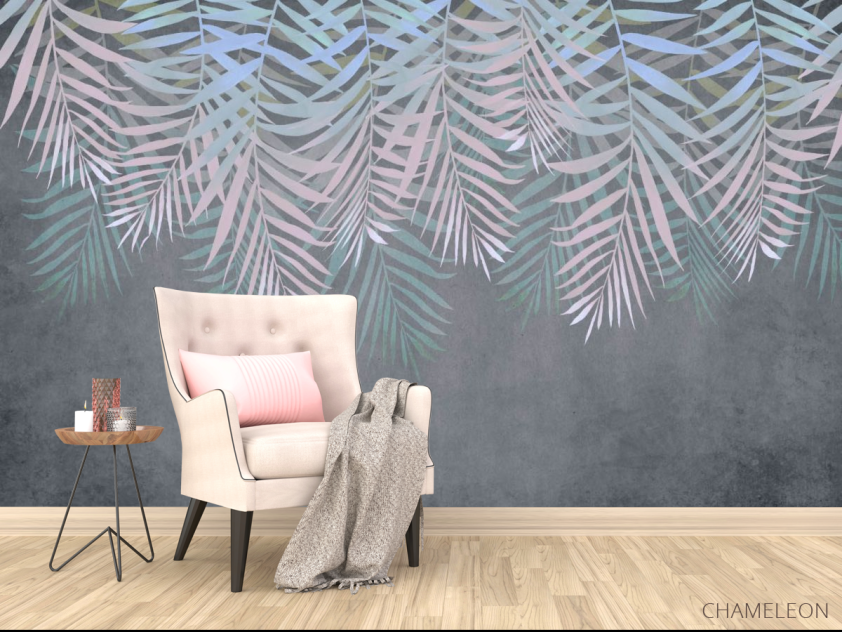 Фотообои Листья с потолка на сером - 4