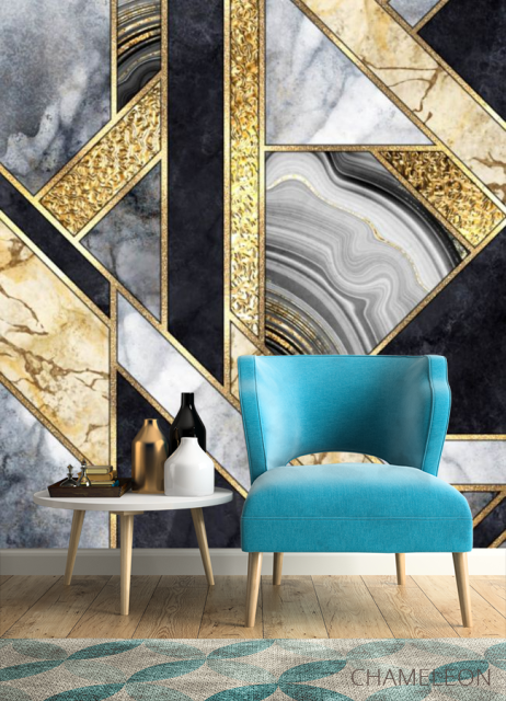 Фотообои Серый мрамор с золотом - 4