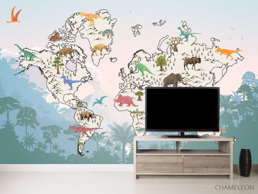 Фотообои Детская карта с динозаврами для мальчика - 2