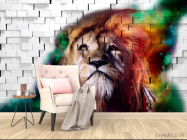 Фотообои 3д лев на фоне кирпичной стены - 4