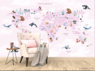 Фотообои Карта детская с облачками на украинском языке в розовом цвете. - 4