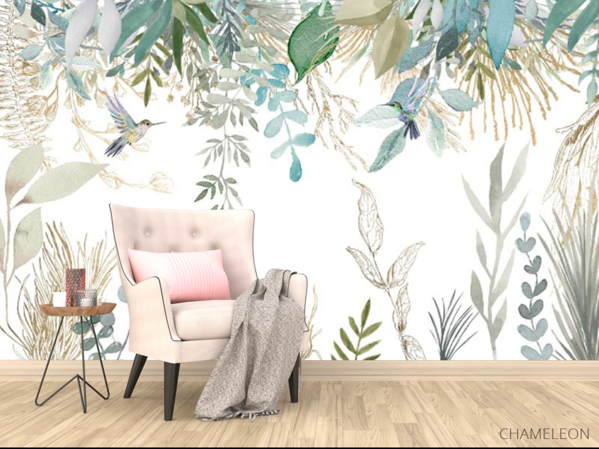 Фотообои Листья птропические и колибри - 4