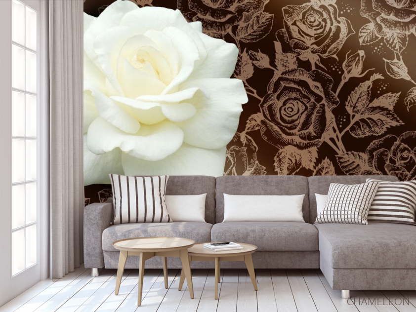 Фотообои Огромная белая роза и паттерн - 3