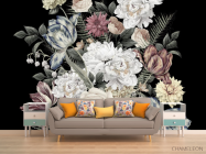 Фотообои Винтажные цветы на черном фоне - 1