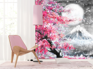 Фотошпалери картина біла луна над рожевим деревом - 4