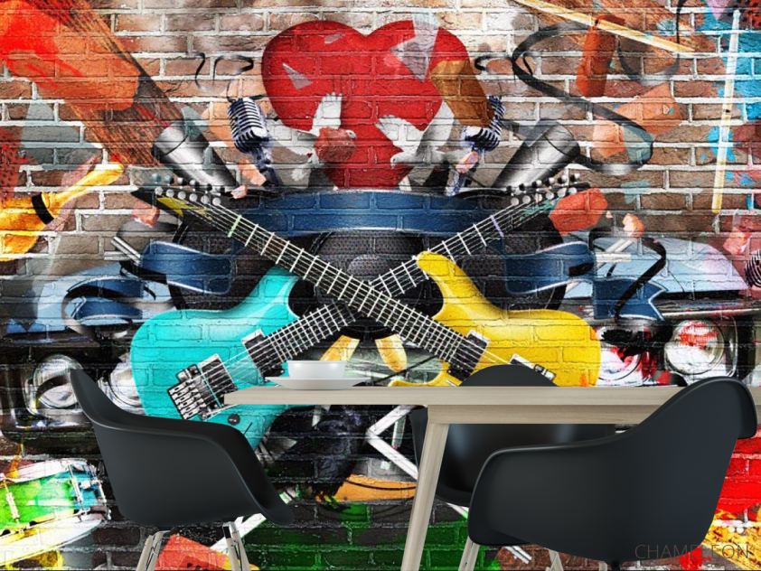 Фотошпалери Графіті стіна з гітарою - 1