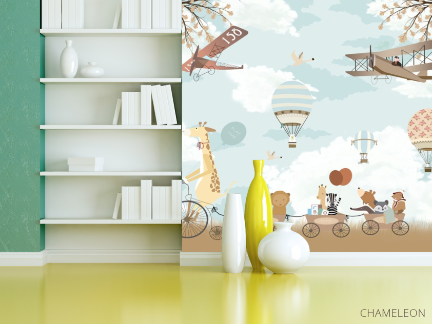 Фотошпалери Звери на велосипеде и воздушные шары - 3